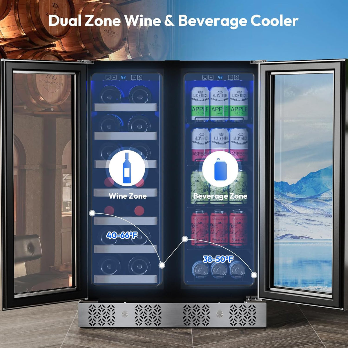 24 inch Dual Zone Wine and Beverage Cooler 96 Cans 33 Bottles A63735