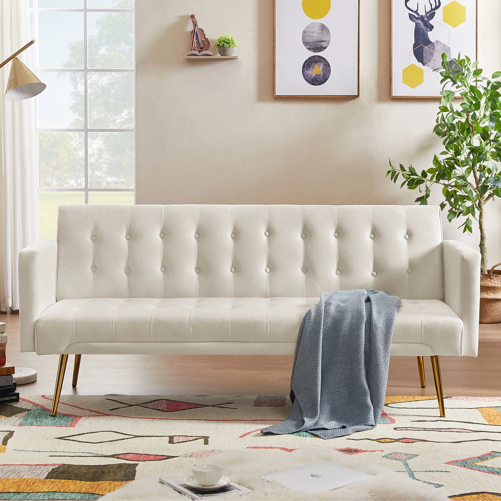 Velvet Convertible Sofa Bed with Metal Legs L566684