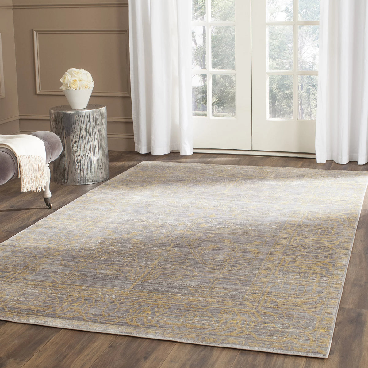 Grey/Gold Polyester Area Rug 3' x 5' S48060