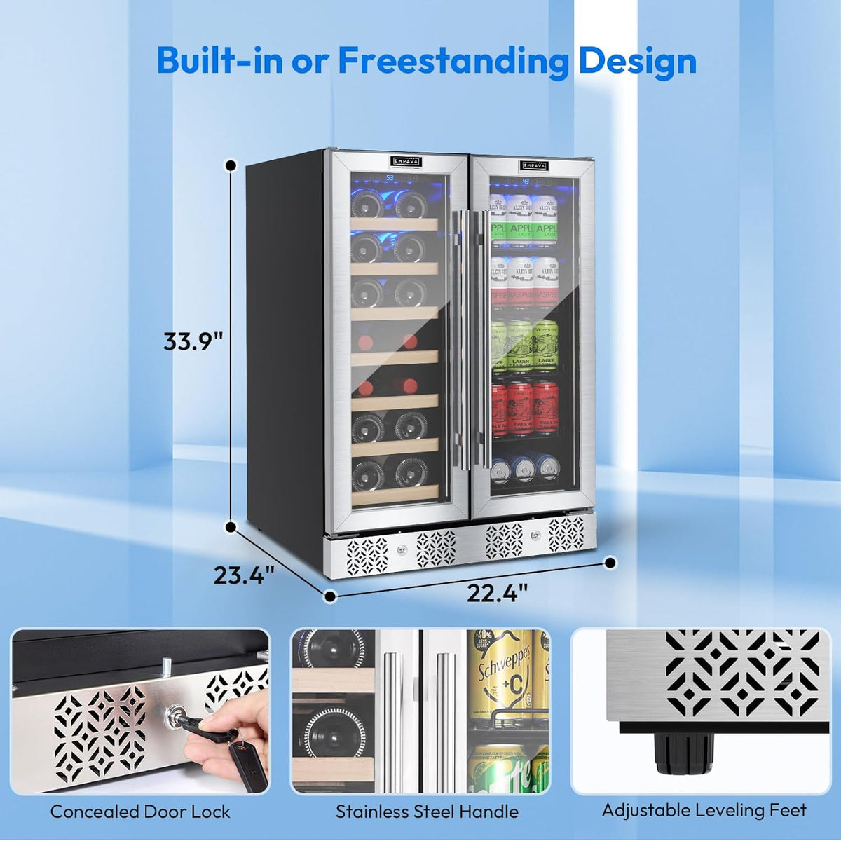 24 inch Dual Zone Wine and Beverage Cooler 96 Cans 33 Bottles A63735