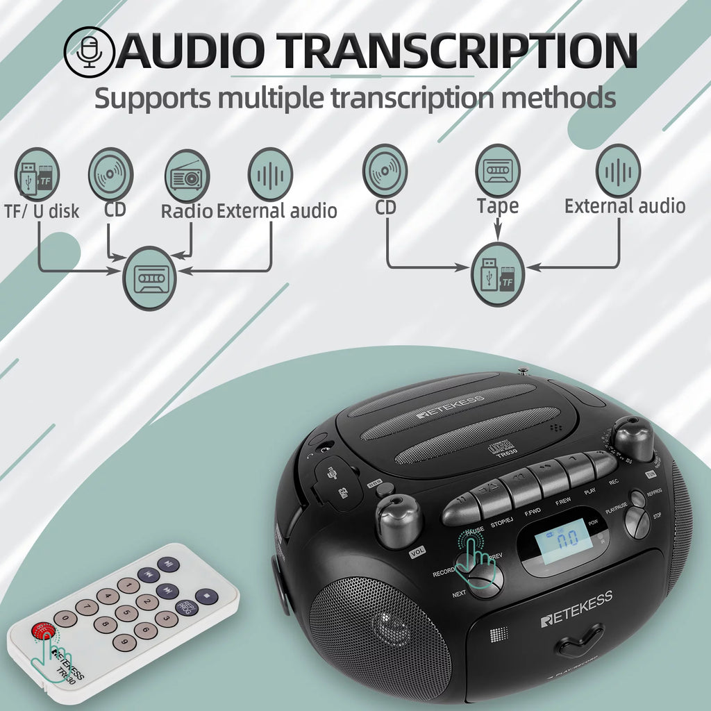 Black Portable CD and Cassette Player Boombox with AM FM Radio Y781