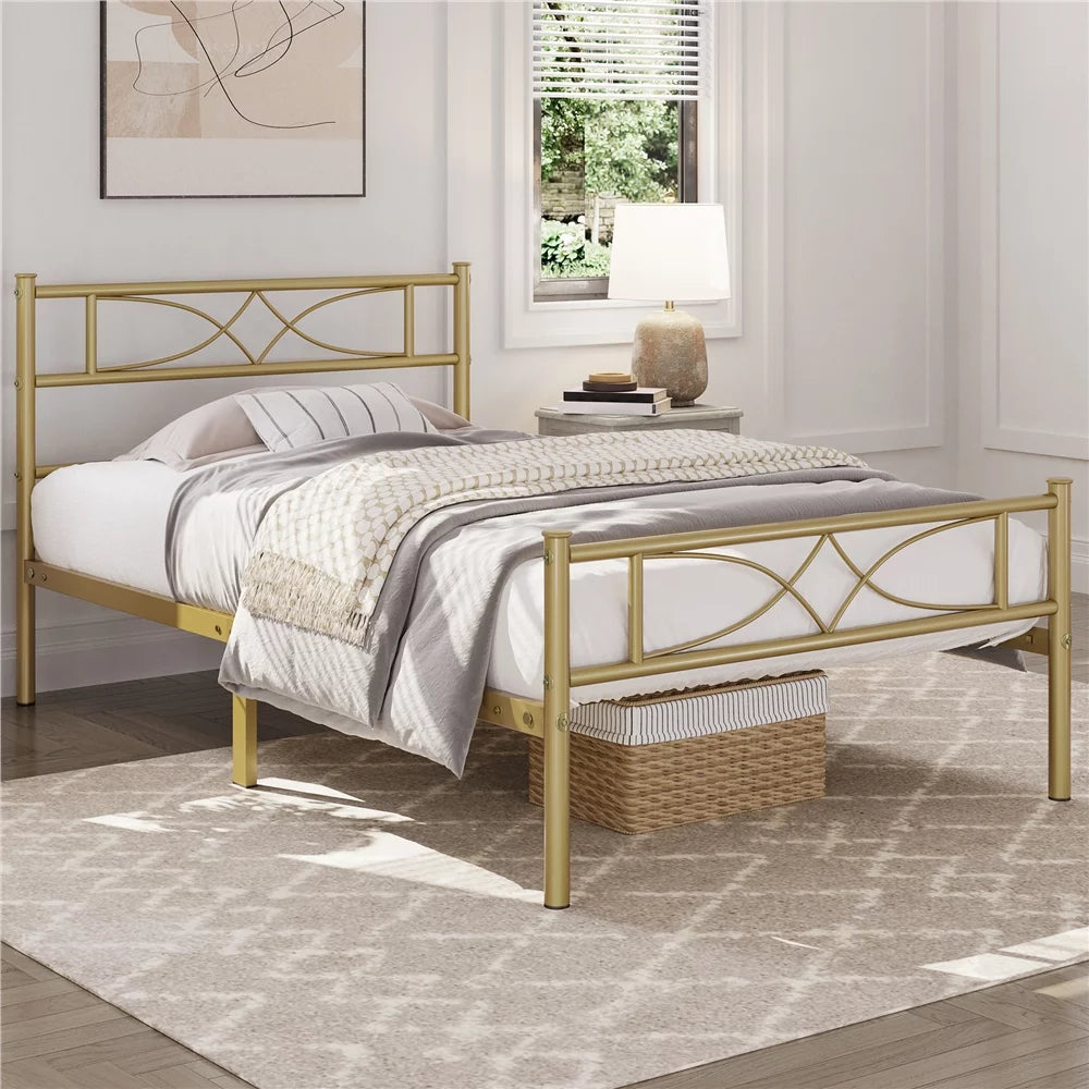 Queen Black Metal Bed with Headboard and Footboard A382