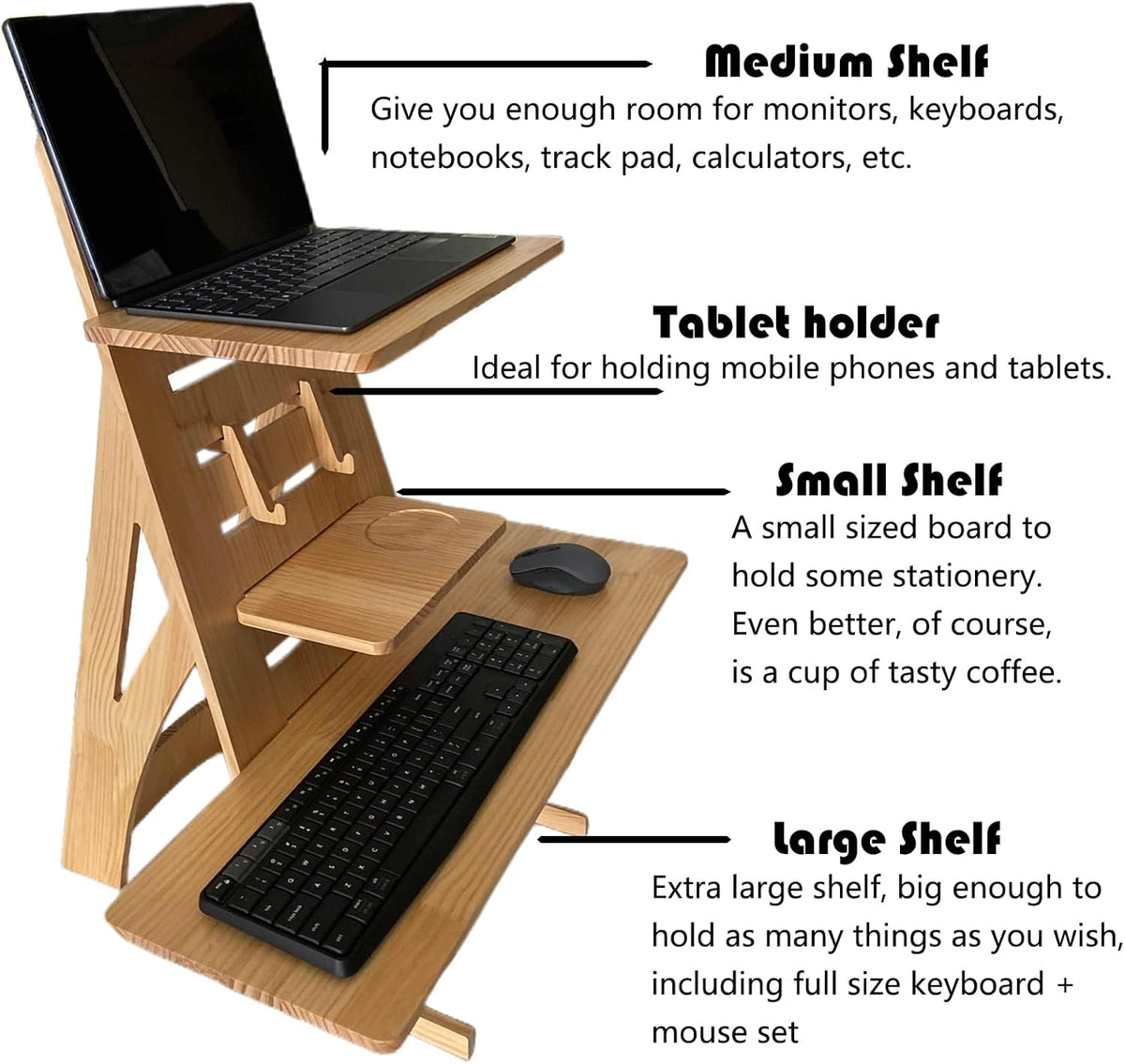 Adjustable Height Wooden Standing Desk Converter U273