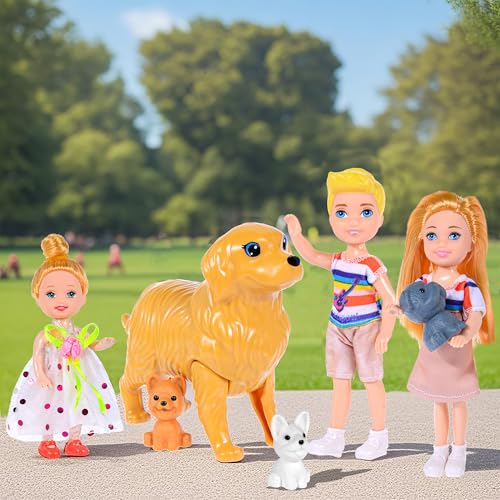 6 People Dollhouse Dolls Playset with Pets and Accessories H8301