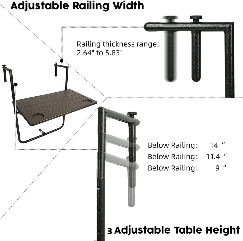 Folding Balcony Hanging Table, Outdoor Railing Bar Serving Table, Antique Wood Grain P226
