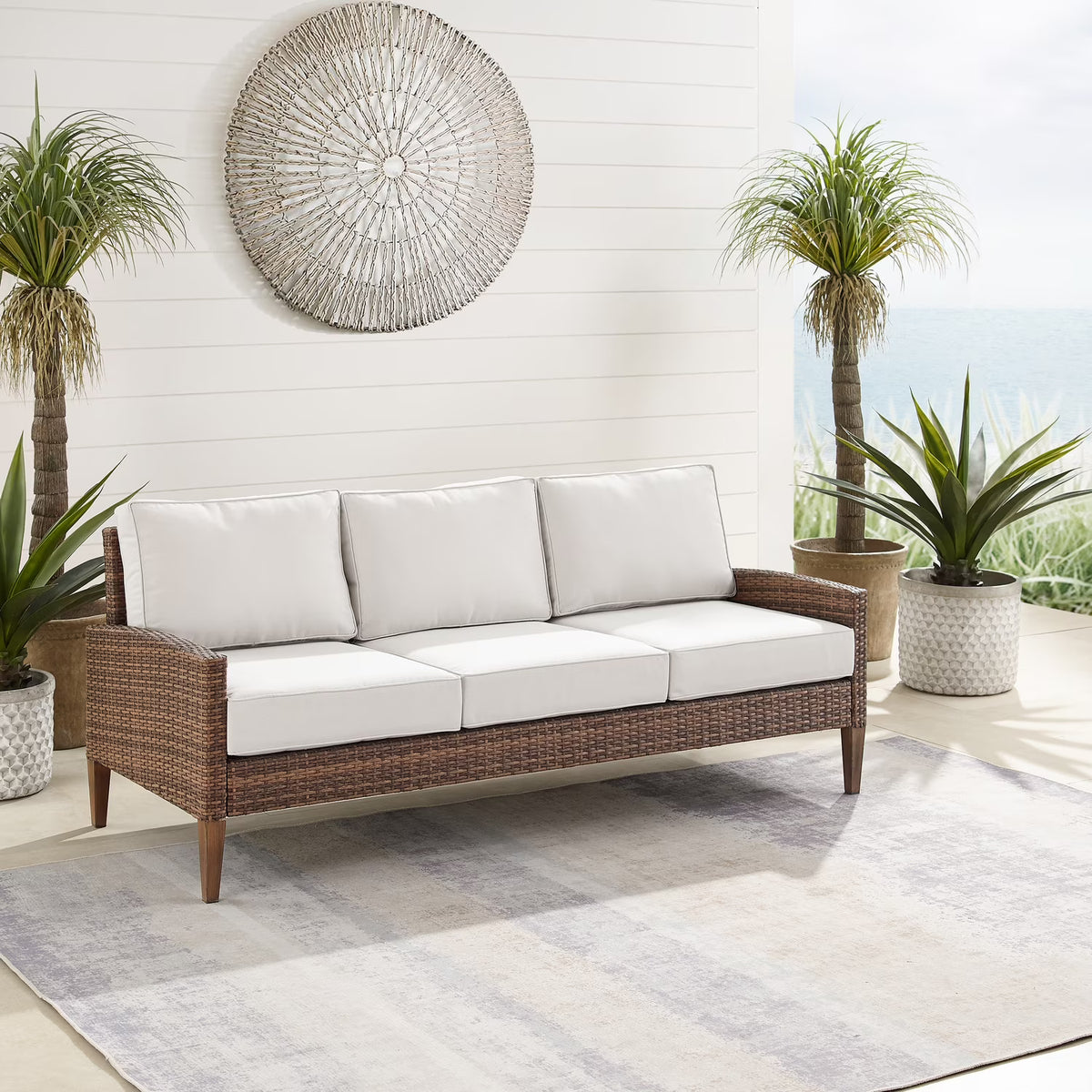 Brown/White Wicker Rattan Outdoor Sofa P231