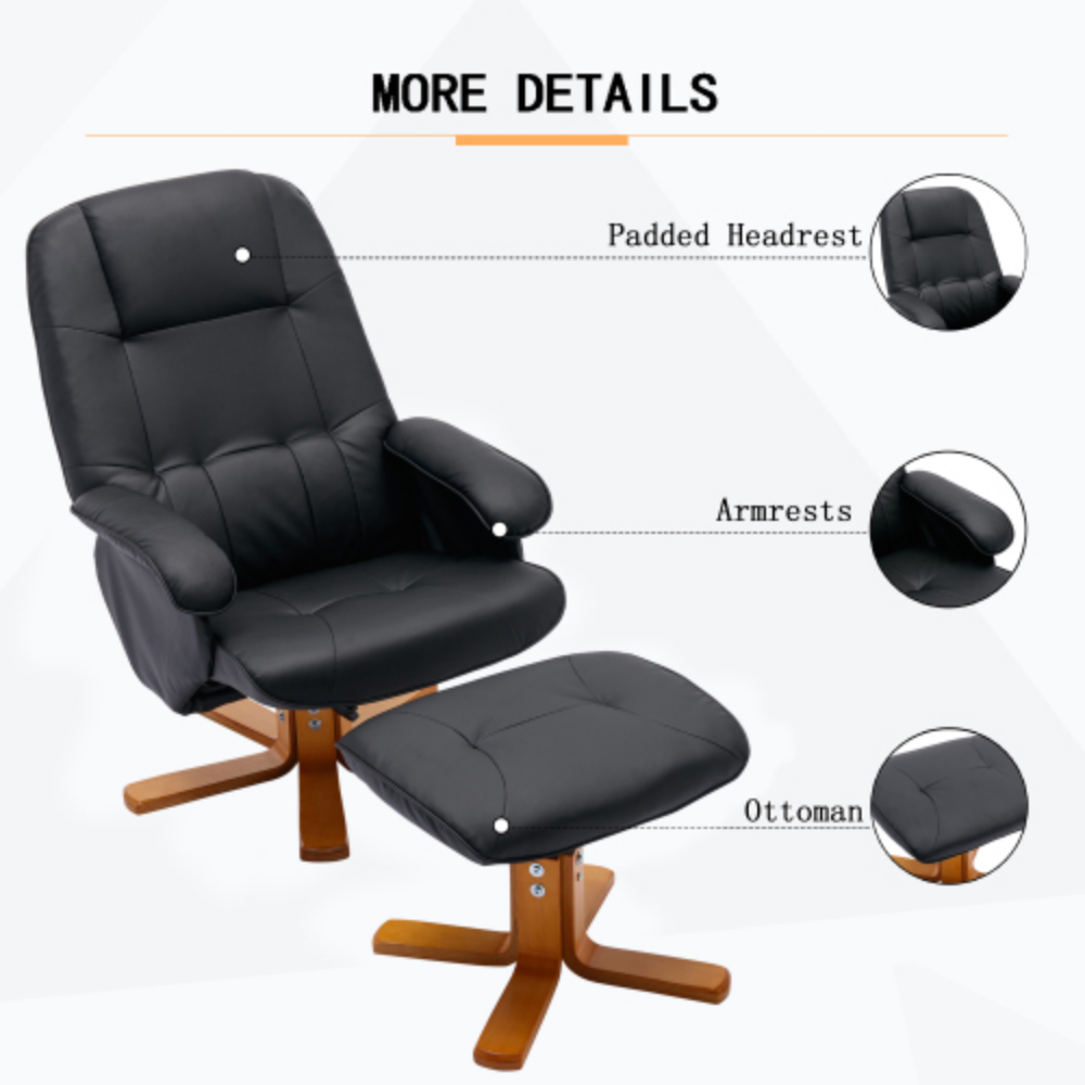 Faux Leather Beige Swivel Recliner Chair with Ottoman and Wood Base O615625
