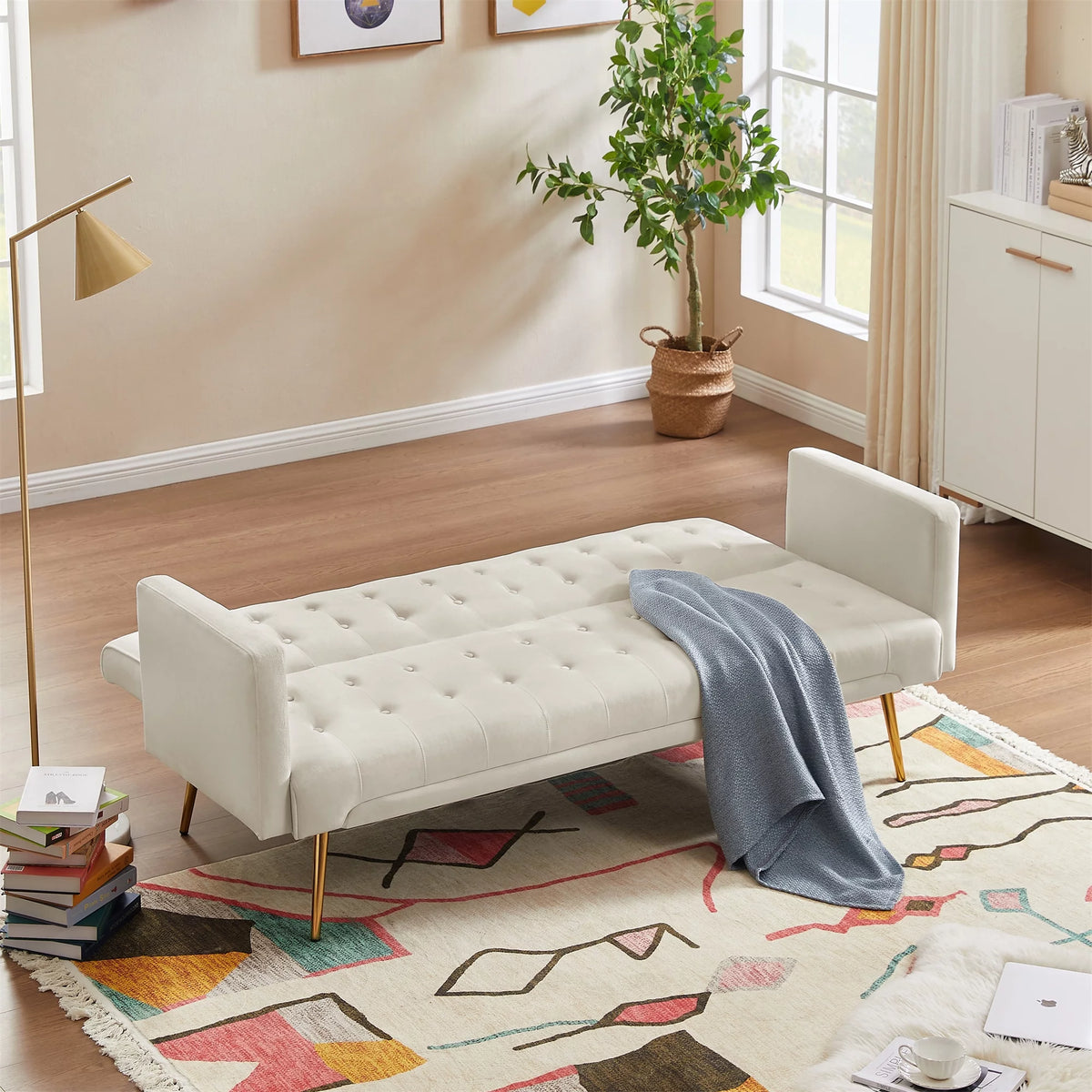 Velvet Convertible Sofa Bed with Metal Legs L566684