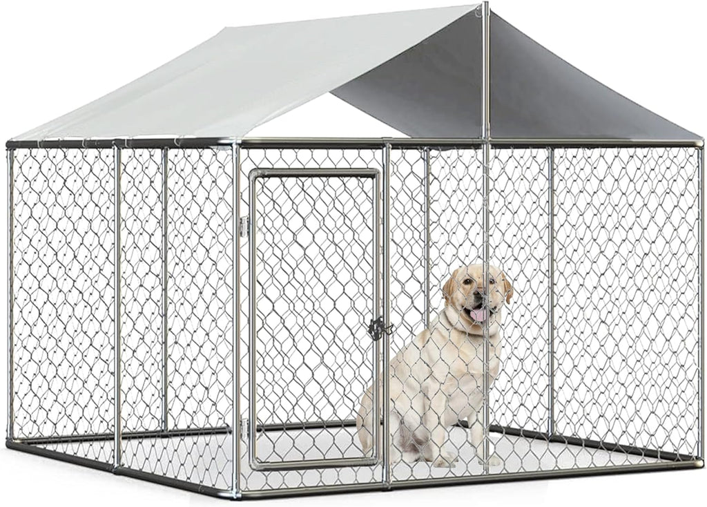 Silver 90"x90"x63" Outdoor Dog Kennel with Water-Resistant Cover M421