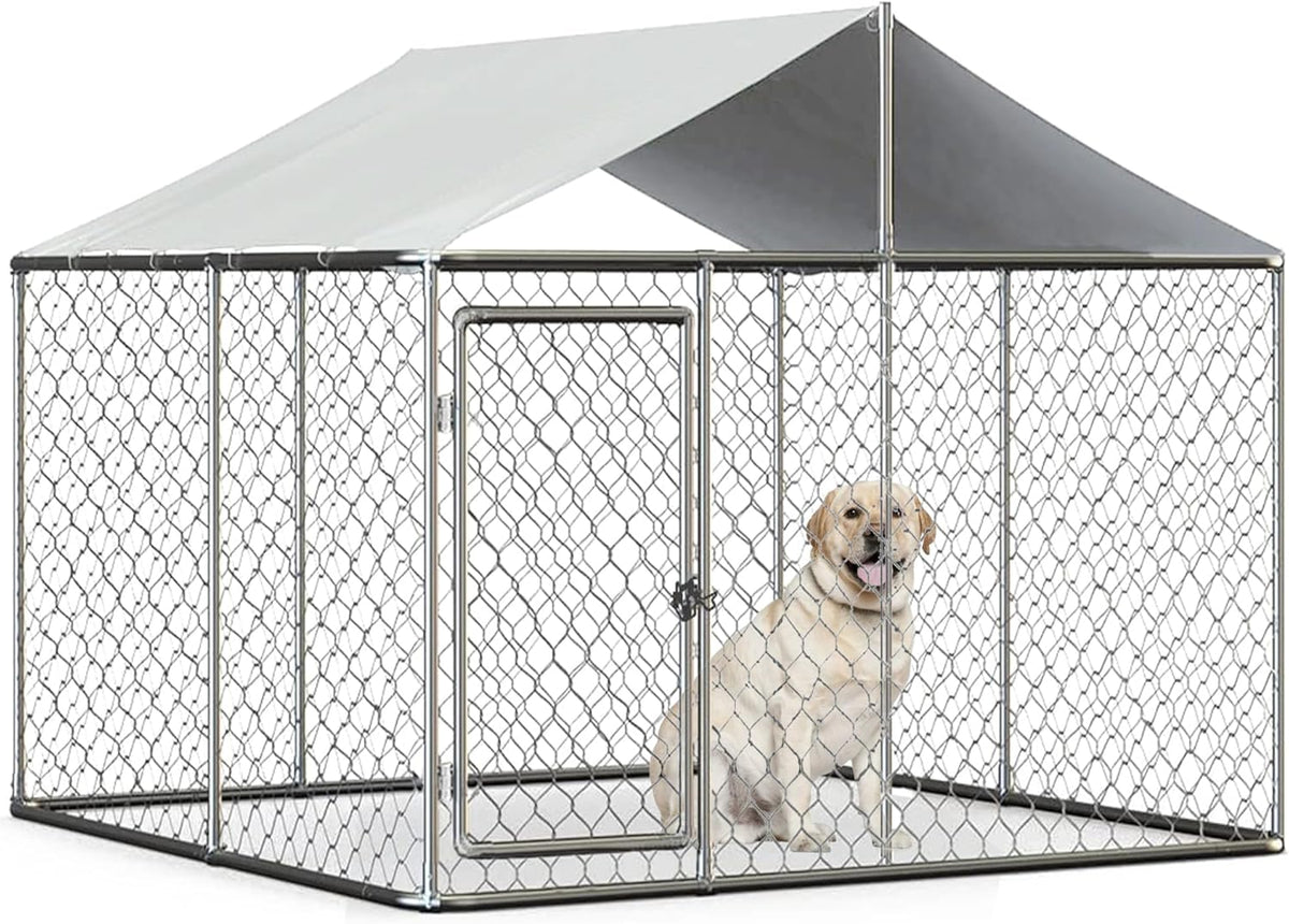 Silver 90"x90"x63" Outdoor Dog Kennel with Water-Resistant Cover M421