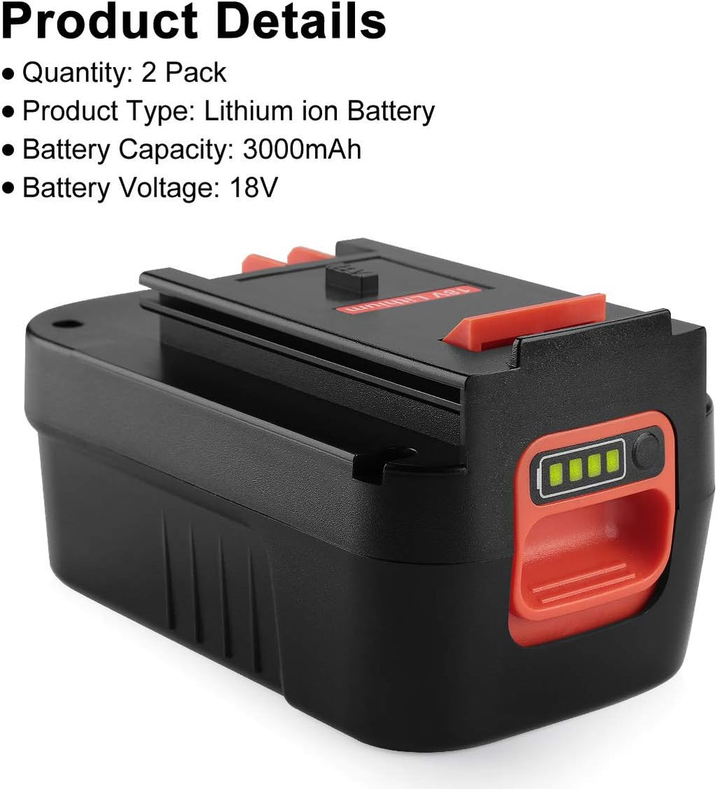 2Pack 3.0Ah Lithium Replacement Battery for Black and Decker 18 Volt Battery S28622