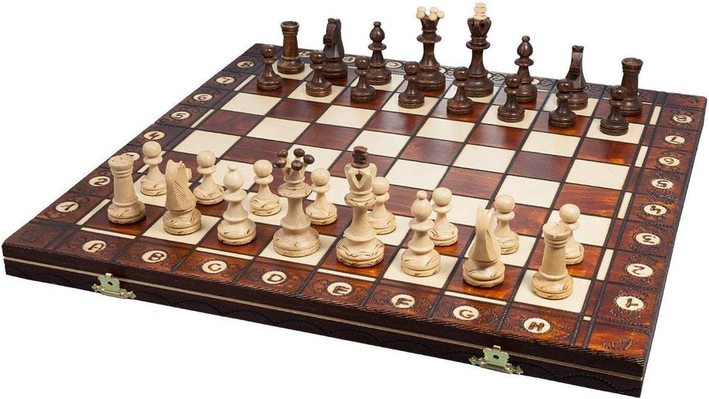 Handmade European Wooden Chess Set with 16 Inch Board and Hand Carved Chess Pieces Pack of 2 E23999