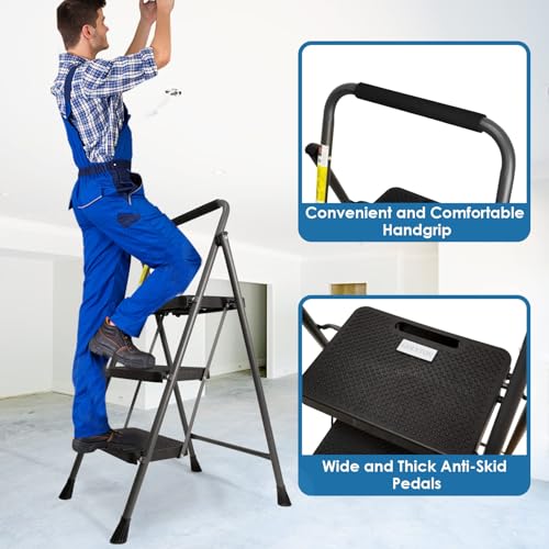 Grey Lightweight Folding Step Stool with Anti-Slip Pedal R5481