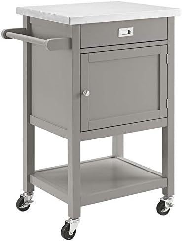 Stainless Steel Top Pine Wood Rolling Kitchen Island Cart with Drawer and Shelf R2806