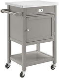Stainless Steel Top Pine Wood Rolling Kitchen Island Cart with Drawer and Shelf R2806