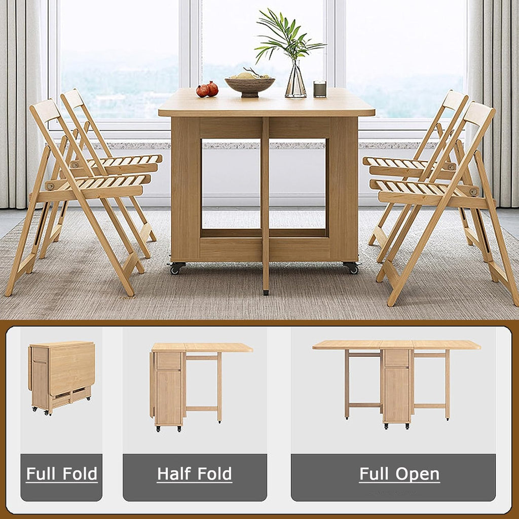 Folding Dining Table with 4 Chairs and Storage Drawers Wood Drop Leaf Dining Table Set N46649