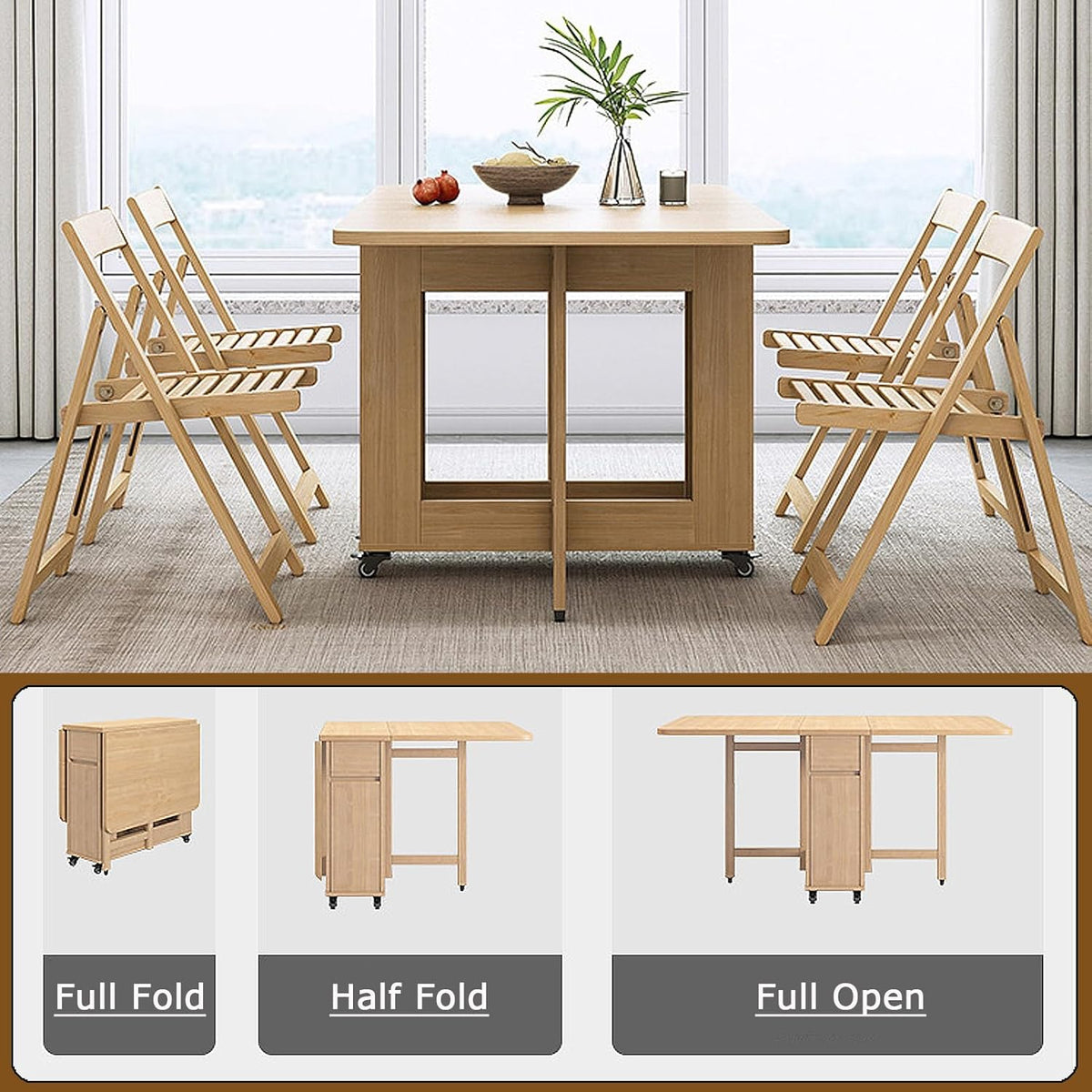 Folding Dining Table with 4 Chairs and Storage Drawers Wood Drop Leaf Dining Table Set N46649