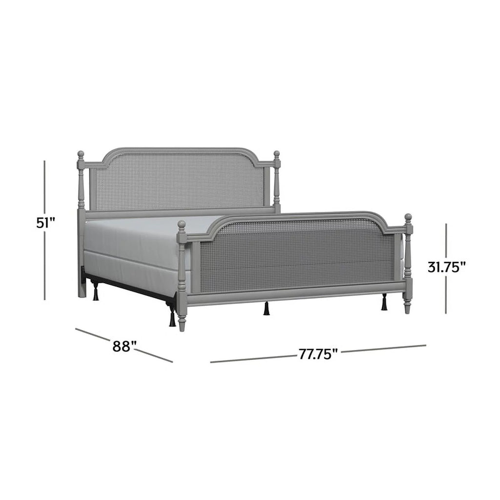 King Wood and Cane Bed French Gray A533