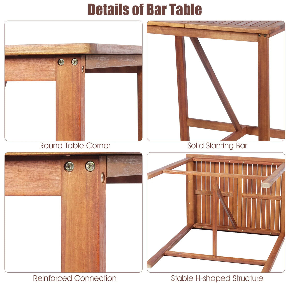 3PCS Acacia Wood Patio Bar Table & Stool Set N739568