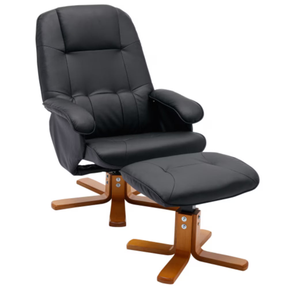 Faux Leather Beige Swivel Recliner Chair with Ottoman and Wood Base O615625