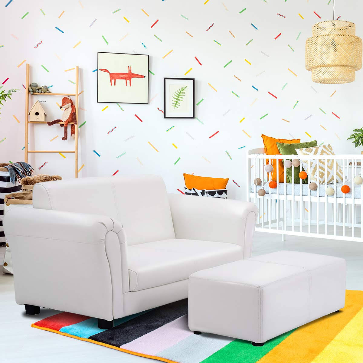 Black/White Kids Double Sofa with Ottoman U480
