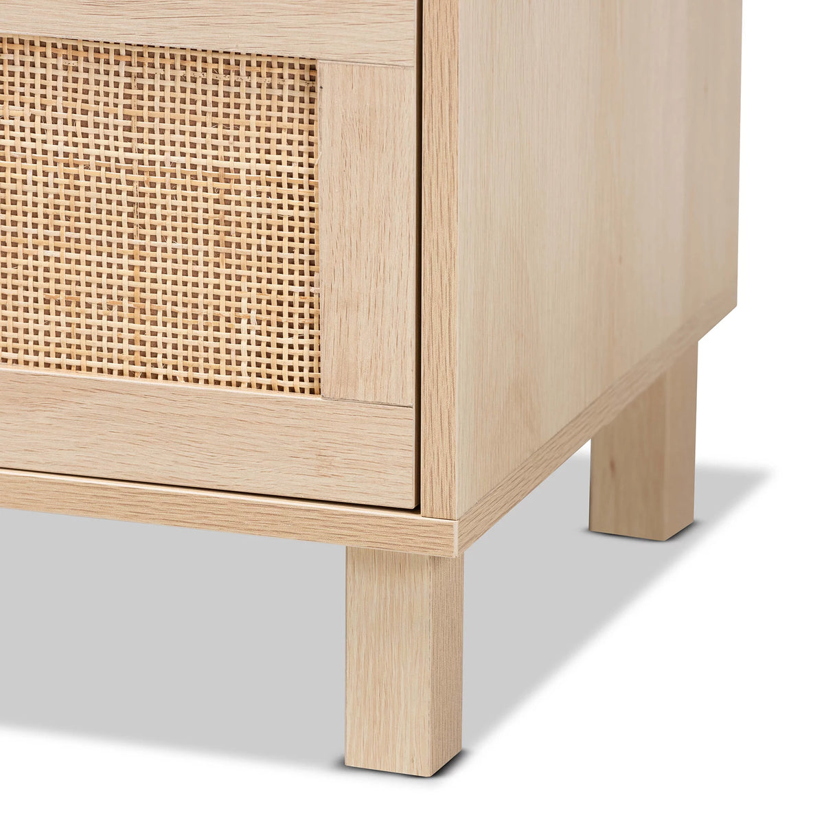 Light Brown Wood 3 Drawer Storage Cabinet with Rattan U125