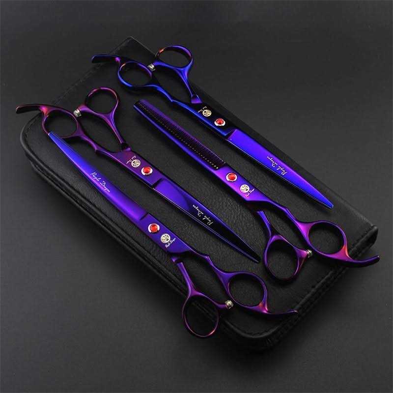 7.0 inch 4PCS Pet Grooming Scissors Kit Steel Straight Curved Thinning Blade K921547