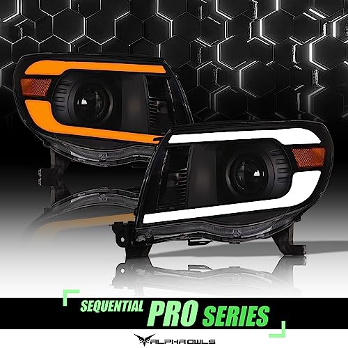 Black Amber Projector Headlights with LED Light Bar O7551