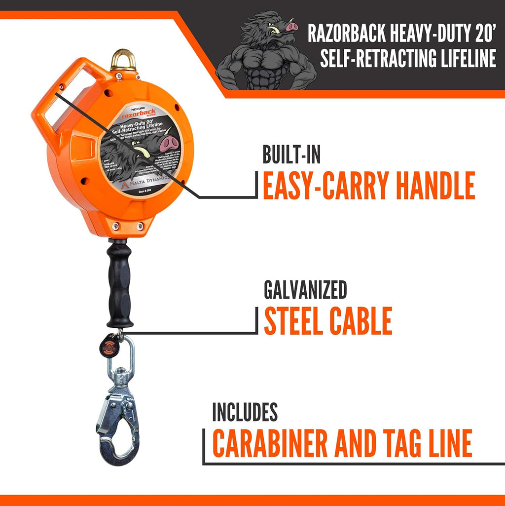 20' Heavy-Duty Self Retracting Lifeline Galvanized Cable D230861