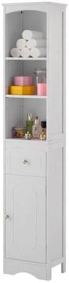 White Tall Freestanding Bathroom Cabinet with Drawer and Adjustable Shelves Y949
