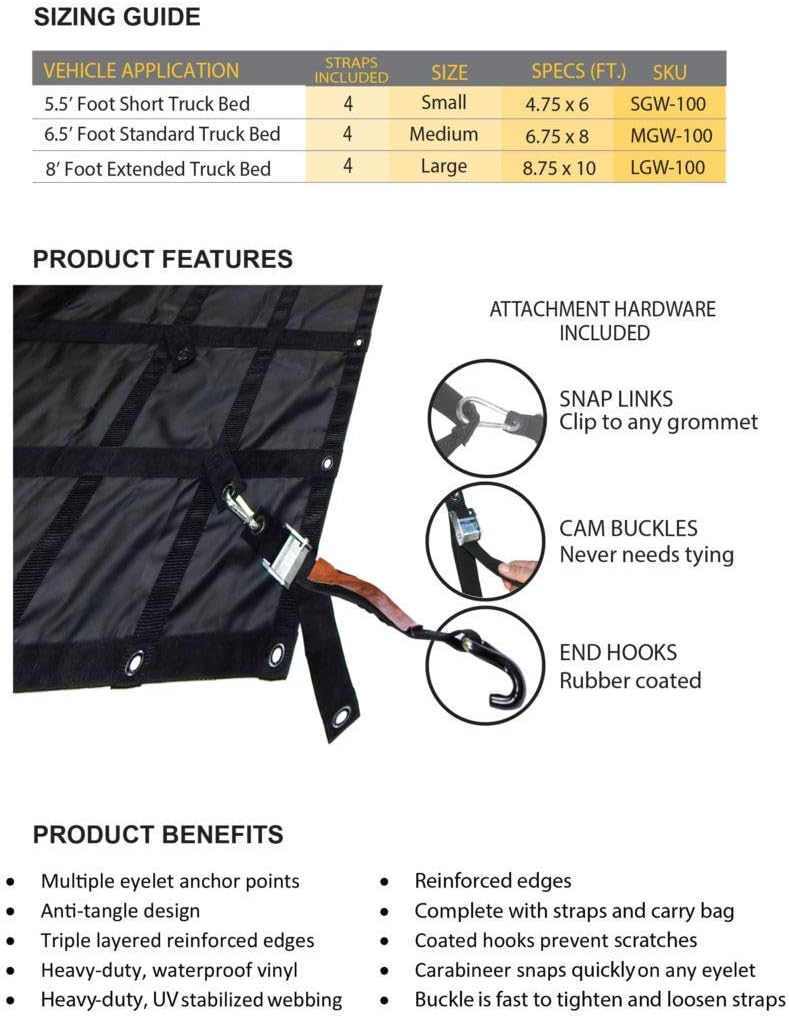 Waterproof Heavy Duty Truck Cargo Net Tarp Medium 6.75' x 8' R120314