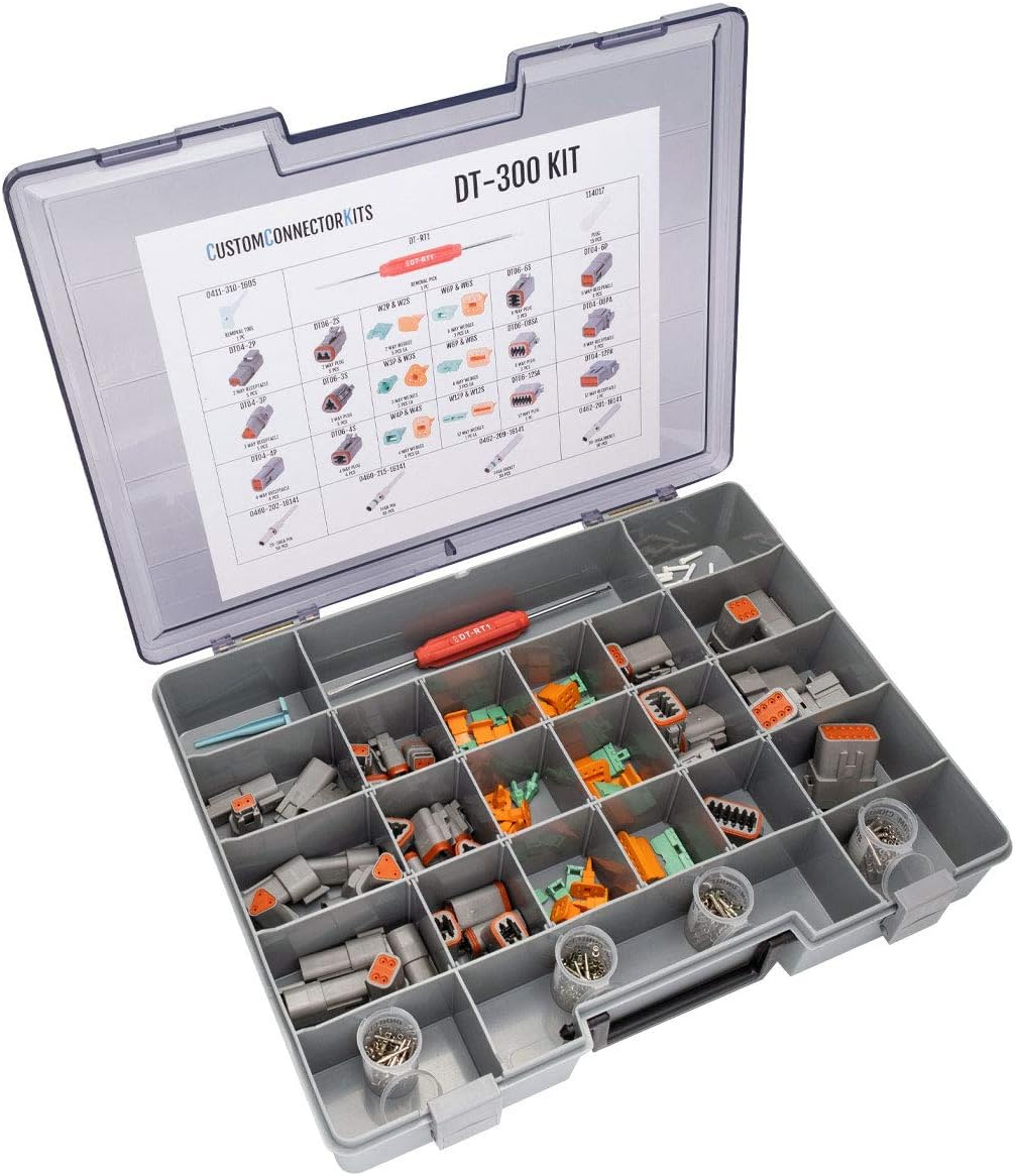 Deutsch Connector Kit with Crimp Tool: Gray Environmentally Sealed Automotive Electrical Connectors 14-20 Gauge 300 Piece Kit Y377392