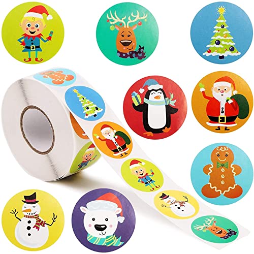 1,000-Piece Self-Adhesive Round Christmas Stickers A37915