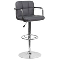 Gray Quilted Vinyl Adjustable Height Barstool with Arms and Chrome Base L9512