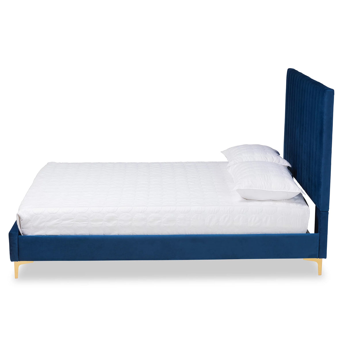 Navy Blue Velvet Queen Size Platform Bed I7894