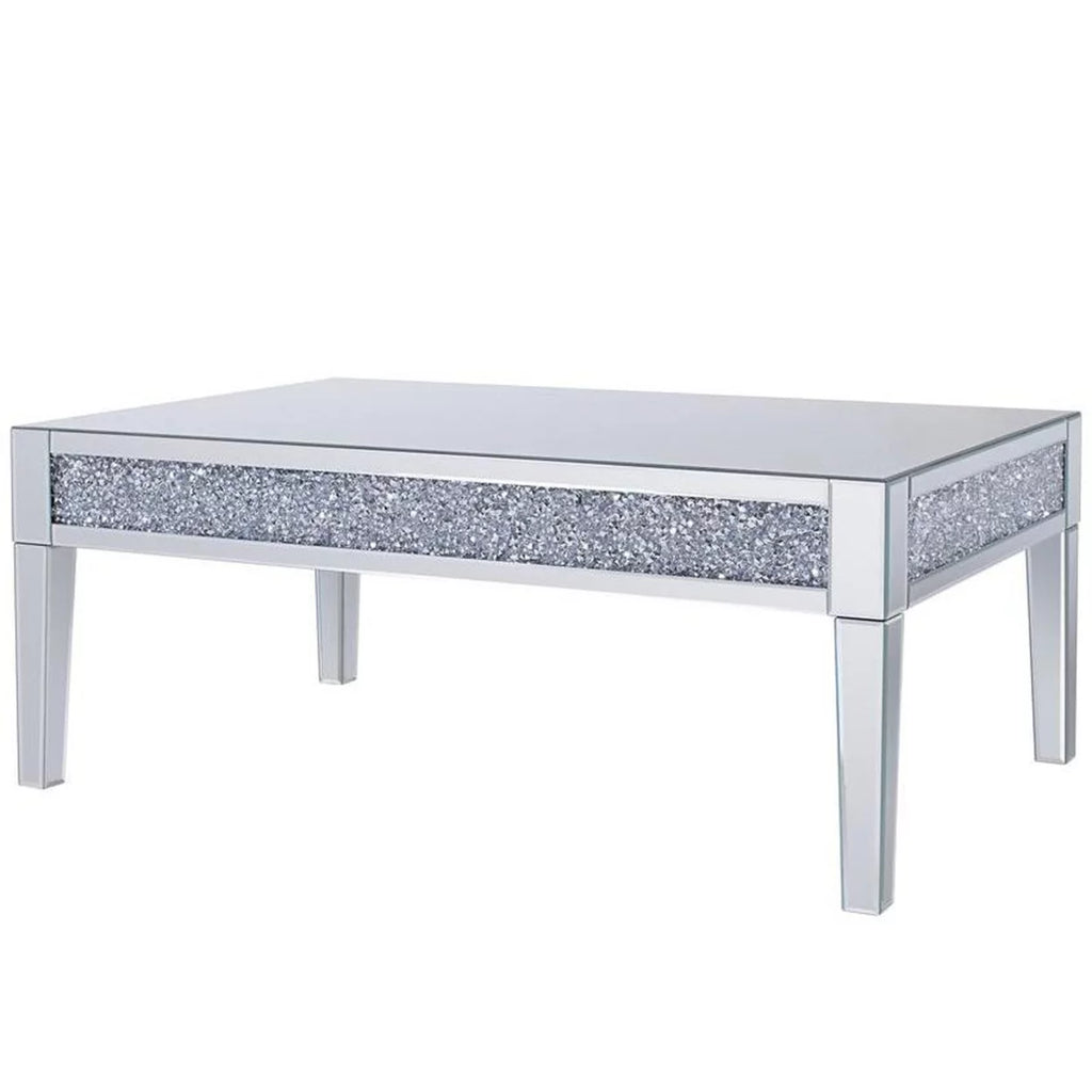 Wood and Mirror Coffee Table with Faux Crystals Inlay G910