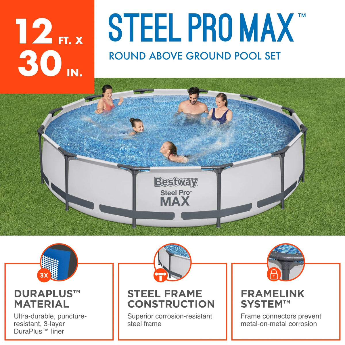 Steel Pro Max Swimming Pool Set with Filter Pump, 12' x 30 N213