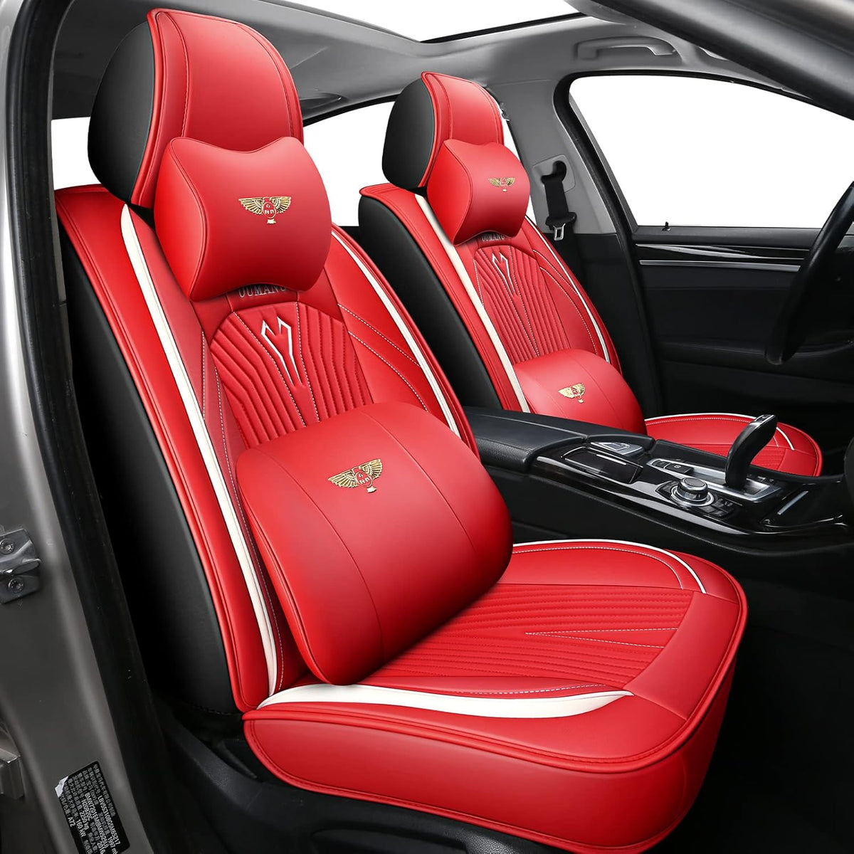 Black PU Leather Car Seat Covers Full Set 5 Seats W783367