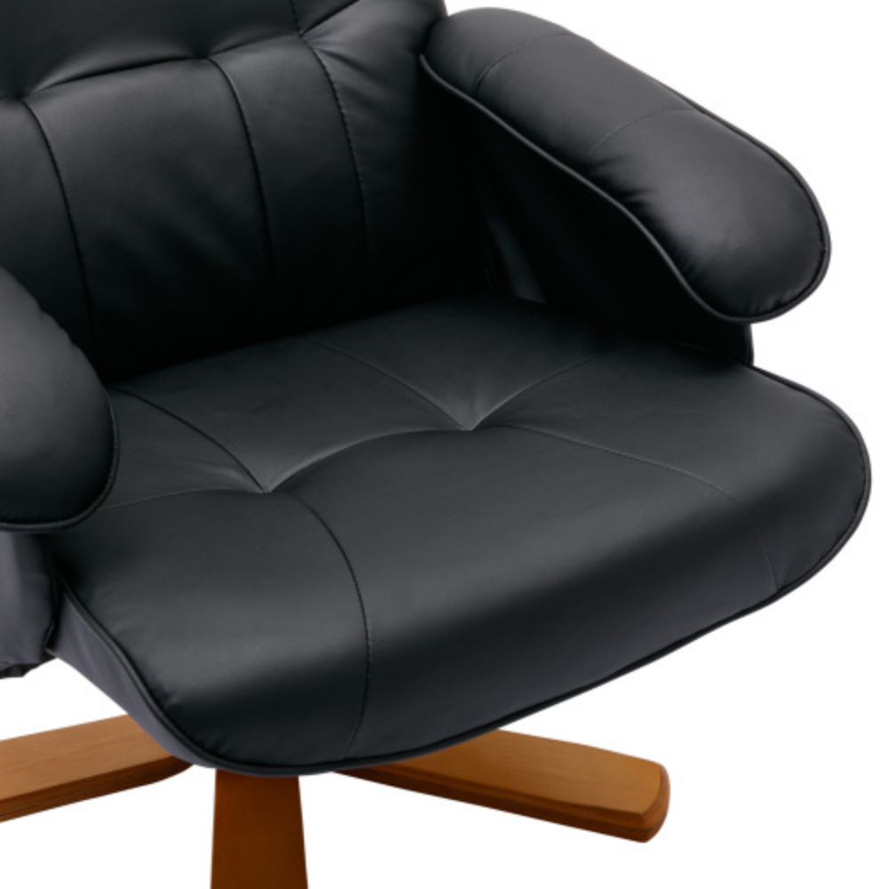 Faux Leather Beige Swivel Recliner Chair with Ottoman and Wood Base O615625