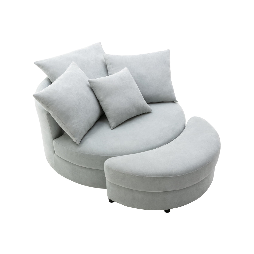 Light Gray Swivel Barrel Chair with Ottoman W12630