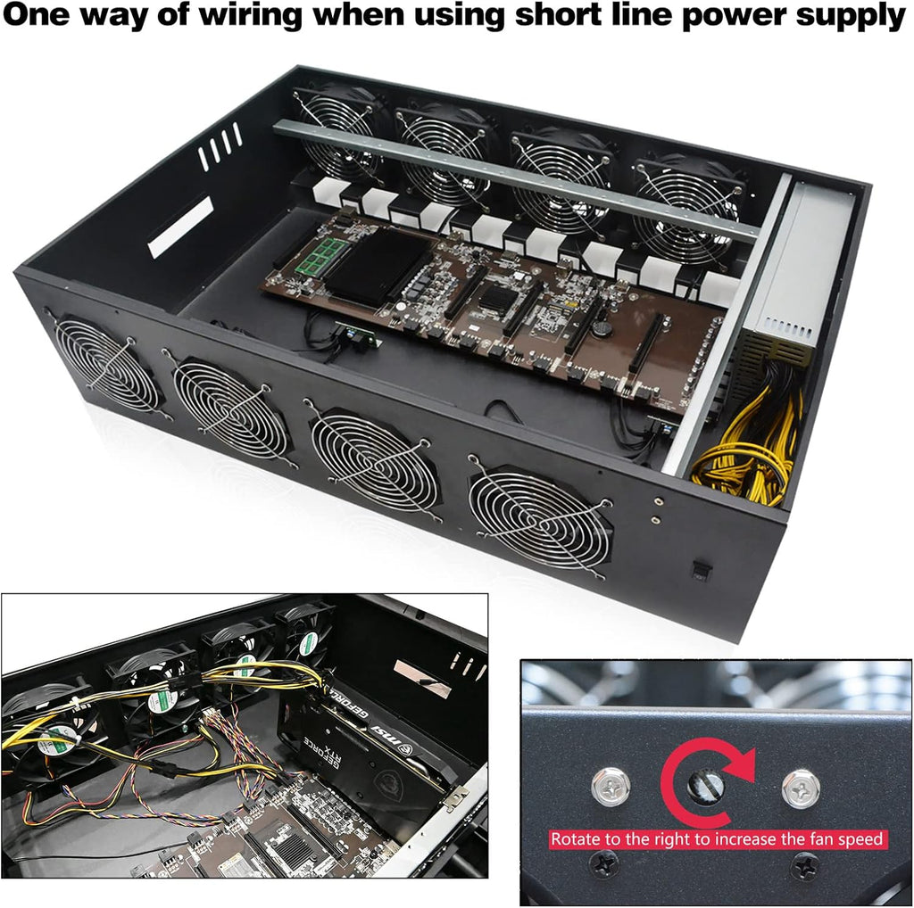 Mining Rig Frame 8 GPU 70mm Slots with 8 Fans R28061