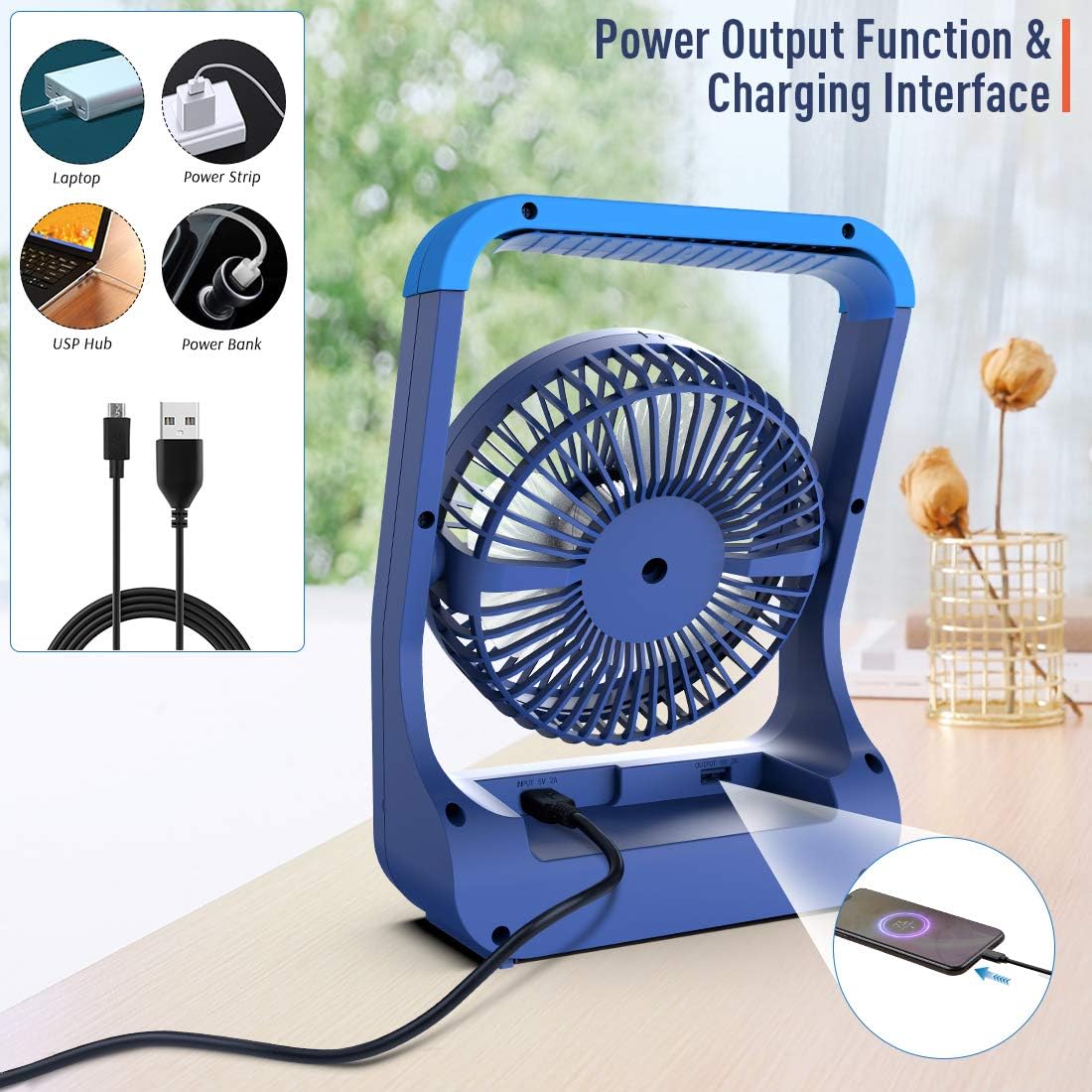 Rechargeable Battery Operated Fan 20000mAh 3 Speed 360°Rotation L18850