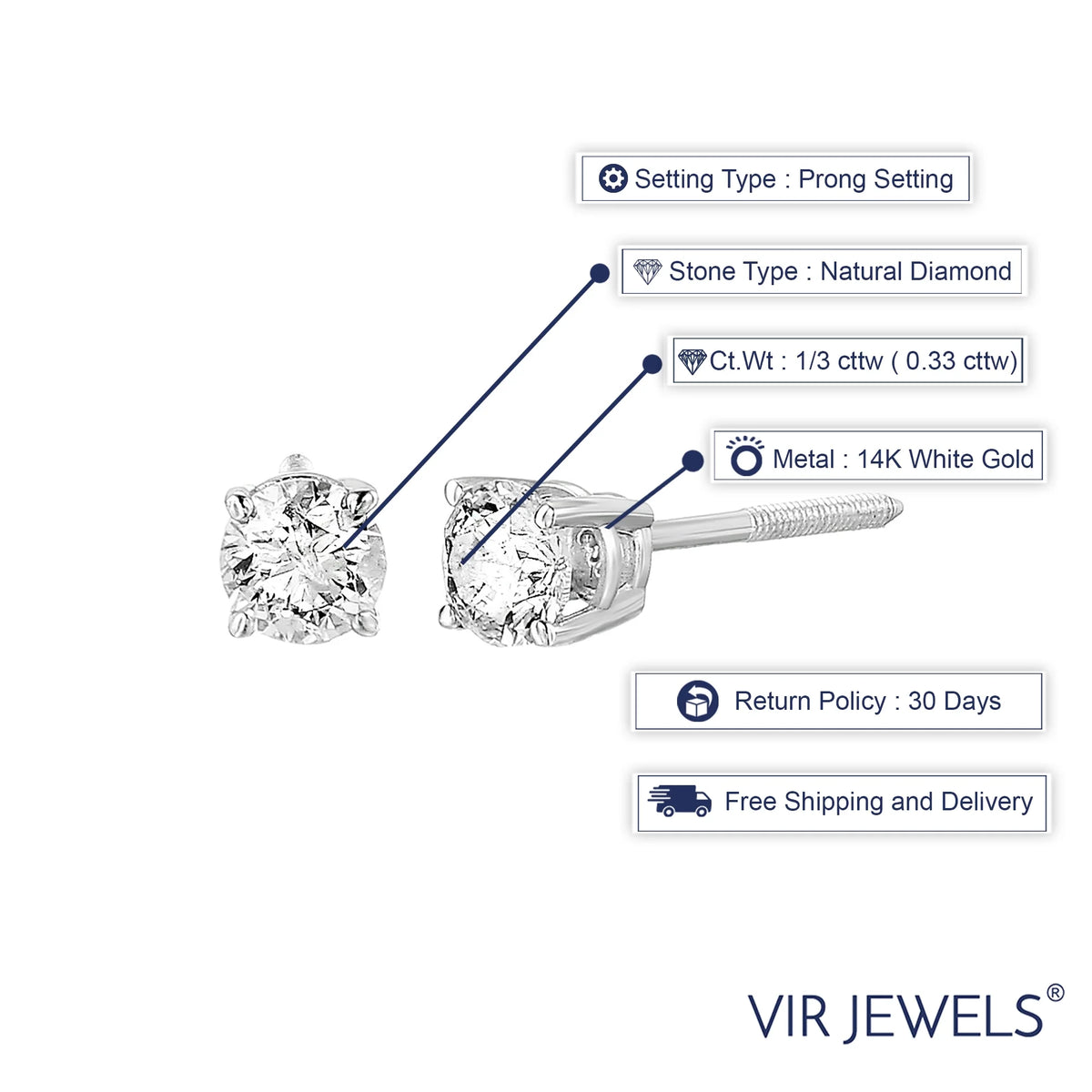 1/3 CTTW Diamond Stud Earrings in 14K White Gold S3583