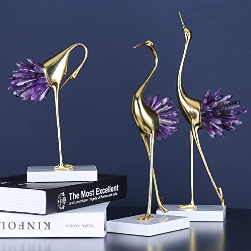 Gold Crane Bird Statues with Crystal Tail Accents X434