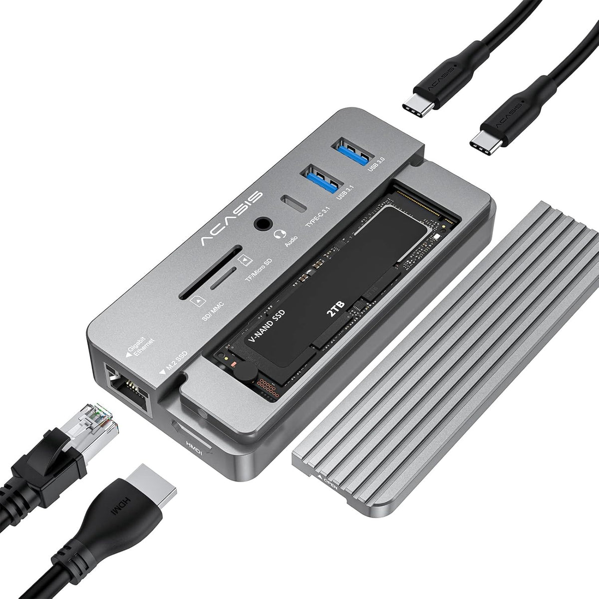 10-in-1 USB-C Docking Station with M.2 NVME and SATA SSD Enclosure HDMI 100W PD Black I542