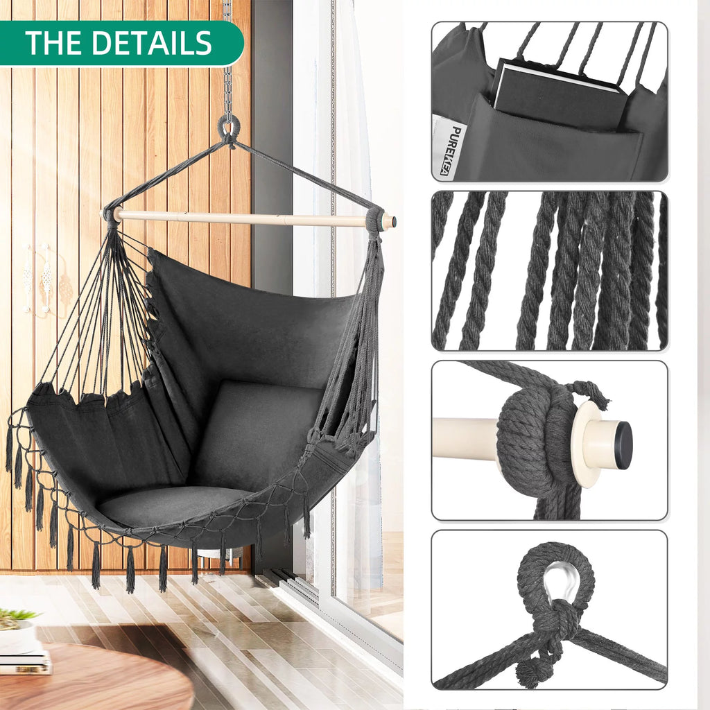 Oversized Hammock Chair with 2 Cushions, Grey J477999