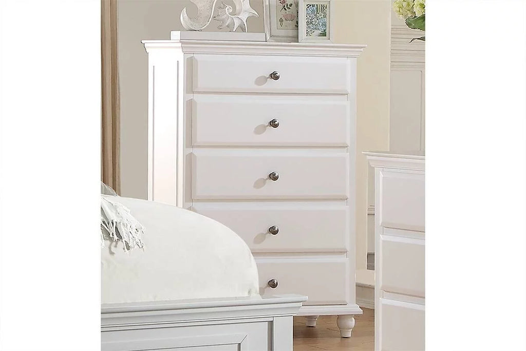 White Full Size 6pc Bedroom Furniture Set with Dresser Mirror Nightstand Chest and Tufted Headboard Q289684