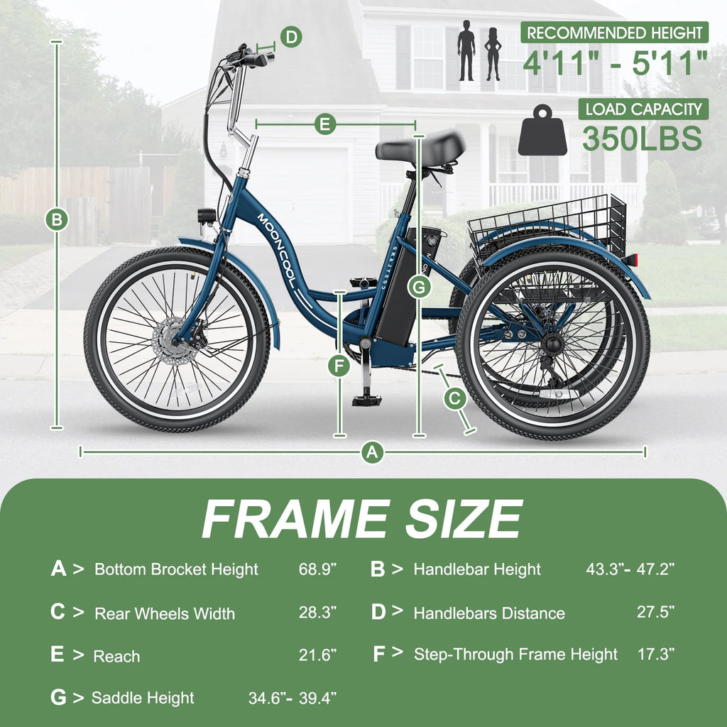 24 Inch 3 Wheel Electric Tricycle 350W 7-Speed M897390