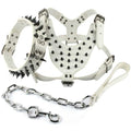 Black Leather Spiked Dog Collar Leash Harness 3 Pcs Set L19221