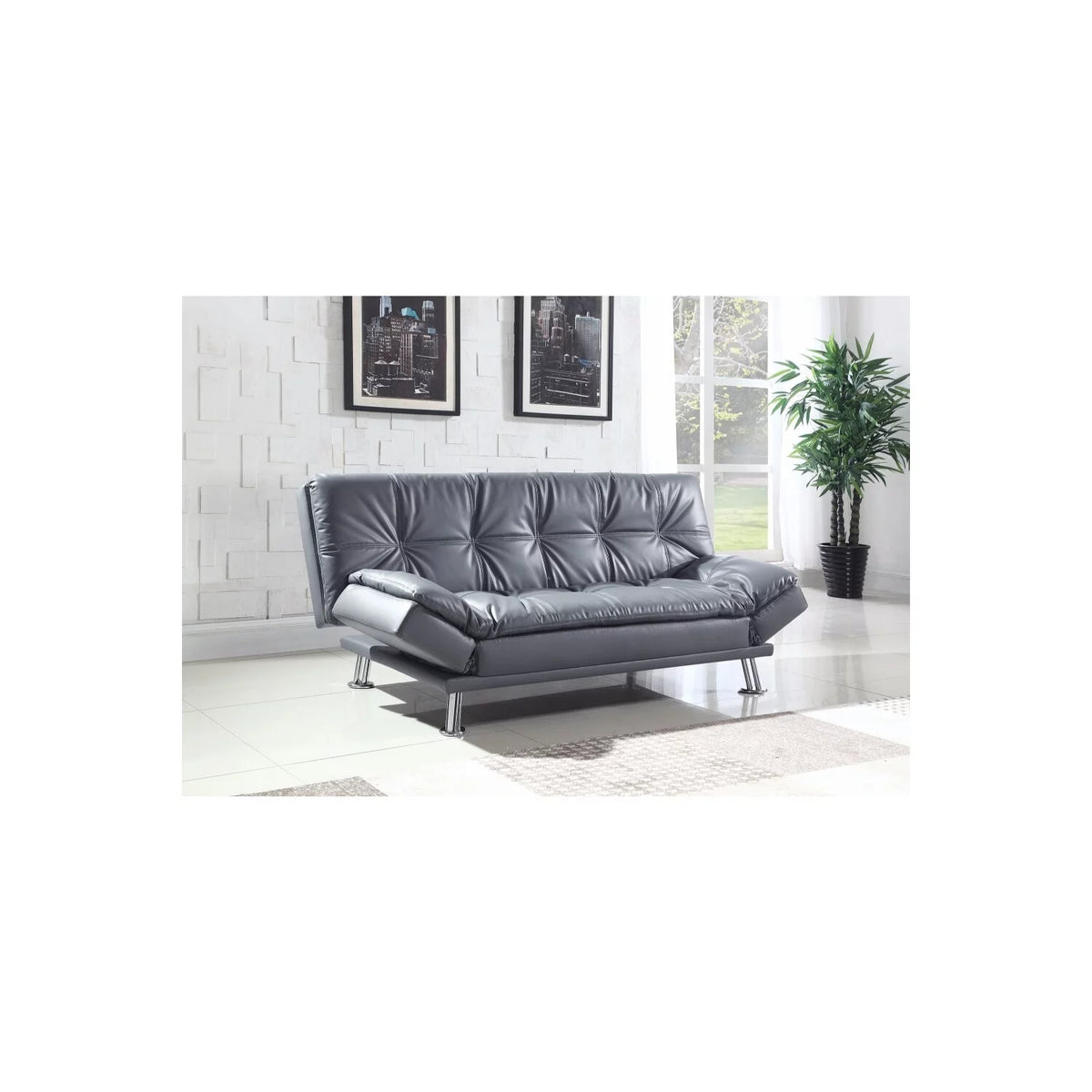 Adjustable Gray Leather Sofa Bed O8624